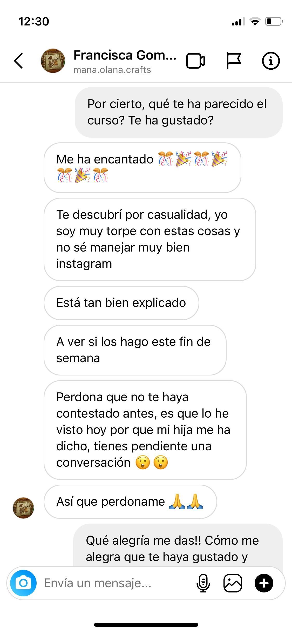 Mensaje real de una alumna